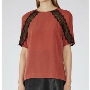 Reiss Ariel Lace Inset Short Sleeve Blouse, UK SZ 6, Small to XSmall